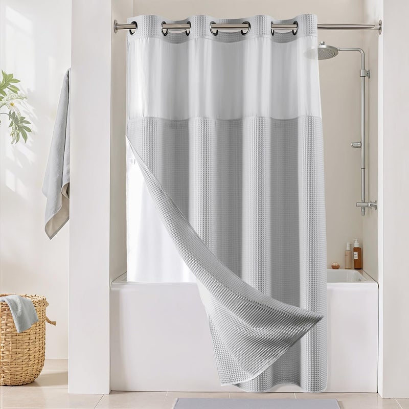 River Dream Lake Wanaka Fabric Shower Curtain Set, Cotton Blend, Waffle Weave, with Snap in Replacement Linerï¼Œ54 x 80 inches - Image 1